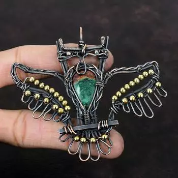 Cuprite Chrysocolla Gemstone Pendant Copper Wire Wrapped Jewelry Handmade Stylish Pendant Copper Pendant Gift For Him Wire Wrap Owl Pendant