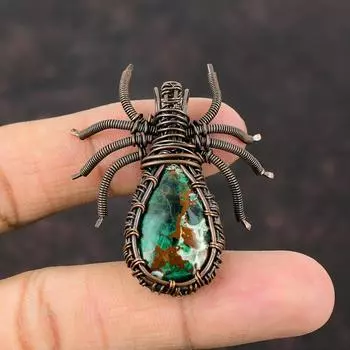 Cuprite Chrysocolla Pendant Gemstone Pendant Copper Wire Wrapped Pendant Antique Copper Jewelry Handmade Pendant Spider Pendant Wire Jewelry