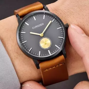 CURDDEN Мужские часы Кварцевые часы Кожаный ремешок Кварцевые часы с круглым циферблатом Модные часы чёрный/белый