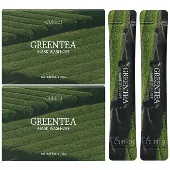 Cure 31 Green Tea Mask Смываемая маска с зеленым чаем, упаковка 60 мл, 2 упаковки, 10 упаковок