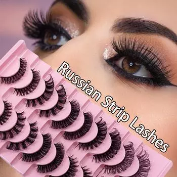 Curled Eyelashes, Multi-layered European and American Imitation Mink Eyelashes, 10 Pairs of Curly False Eyelashes