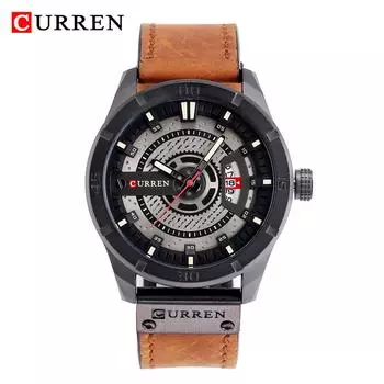 CURREN 8301 Мужские часы Деловые многофункциональные водонепроницаемые часы Кварцевые часы Black&black&dark brown