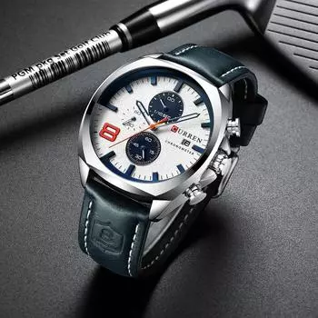 CURREN 8324 Мужские кварцевые спортивные часы Брендовые модные повседневные мужские многофункциональные водонепроницаемые наручные часы чёрный