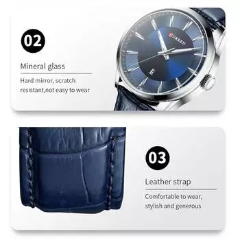 CURREN 8365 Кварцевые мужские наручные часы для мужчин с кожаным ремешком Календарь-индикатор даты