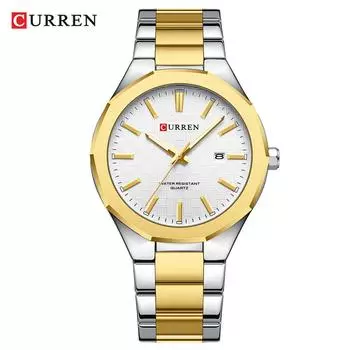 CURREN Бизнес Роскошные мужские кварцевые часы со светящимися стрелками из нержавеющей стали Модные часы с датой Водонепроницаемые наручные часы синий/золотой