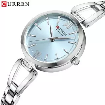 CURREN-Fashion Diamond Studded Bracelet Watch Ladies Steel Strip Waterproof Quartz Watch синий/серебряный