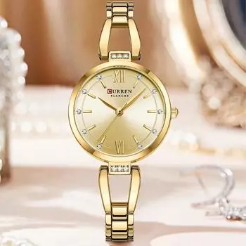 CURREN-Ladies Waterproof Quartz Watch Steel Strip Fashion Diamond Inlaid Bracelet Watch синий/серебряный