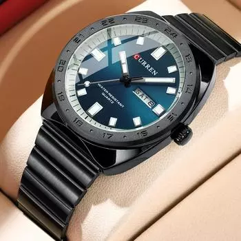 CURREN Luxury Watch Men New Design Stainless Steel Luminous Week Display Calendar Waterproof Watches for Men серебряный/белый