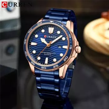CURREN мужские модные деловые часы со стальным ремешком, кварцевые мужские часы с календарем, водонепроницаемые для студентов
