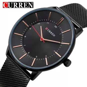 CURREN Новые лучшие мужские часы Деловые часы Simple Net с кварцевыми часами Повседневные часы чёрный