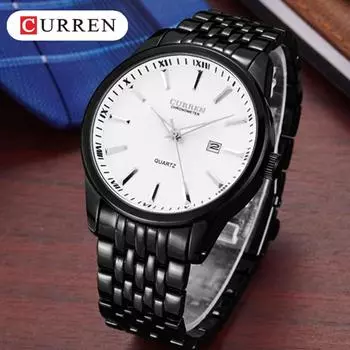 CURREN Новые лучшие мужские часы Кварцевые часы со стальным ремешком Деловые часы Часы с календарем