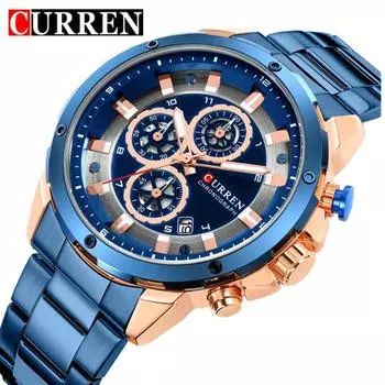 CURREN Новые лучшие мужские часы Модные мужские водонепроницаемые часы Шестиигольные многофункциональные модные часы со стальным ремнем красный