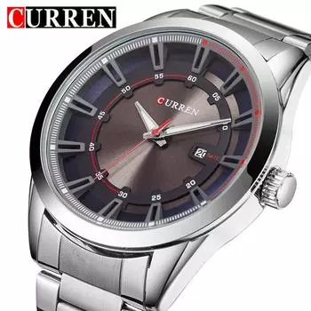 CURREN Новые лучшие мужские часы со стальным ремнем, мужские популярные кварцевые часы коричневый