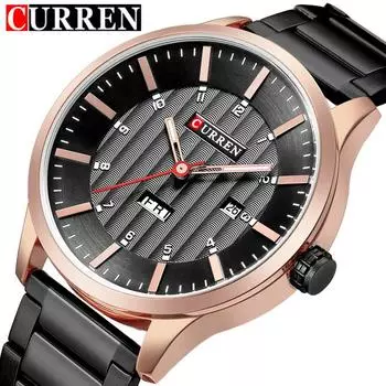 CURREN Новые лучшие мужские часы со стальным ремнем, модные черные деловые мужские часы, элитные минималистичные тренды чёрный