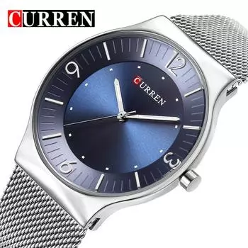 CURREN новые лучшие мужские часы, тонкие круглые часы, простые цифровые сетевые часы, водонепроницаемые часы чёрный