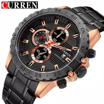 CURREN Новые лучшие мужские часы Водонепроницаемые кварцевые часы Шесть игольчатых стальных ремешков, Мужские часы с календарем