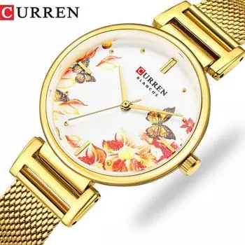 CURREN Новые лучшие женские часы Модные кварцевые часы с простым принтом и бабочкой чёрный