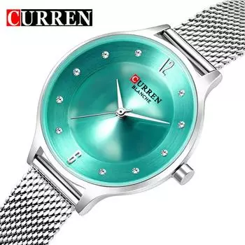 CURREN Новые женские часы, повседневные кварцевые часы с сетчатым ремешком Milano, креативные цветные часы, тонкие часы синий