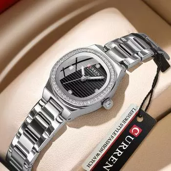 CURREN Waterproof Women Watch Top Brand Luxury Lady Girl Wristwatch Elegant Stainless Steel Bracelet Classic Female Clock серебряный/белый