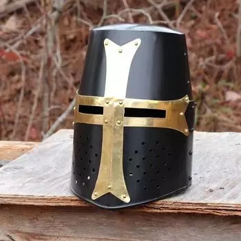 Cursed Crusader Pure Brass Steel Black Функциональный Великий Шлем Рыцарский Ковш Шлем