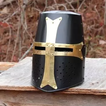 Cursed Crusader Pure Brass Steel Black Функциональный Великий Шлем Рыцарский Ковш Шлем