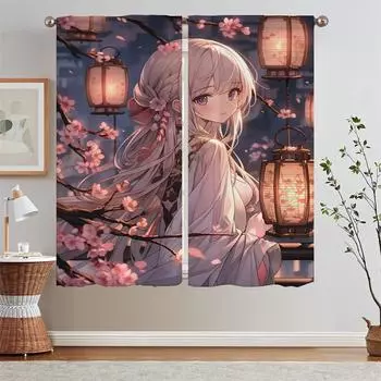 Занавеска красивая в старинном стиле анимация тюль для девочек на кухне занавески из 2 частей окна спальни затемняющие шторы щупальца жалюзи W50xH70cmx2pcs-CL