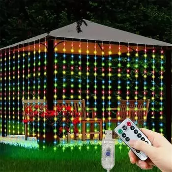 Curtain Garland Led String Lights Festival Christmas Decoration 8 Mode Usb Holiday Light For Bedroom Home Outdoor 3x1M 100LEDs теплый белый