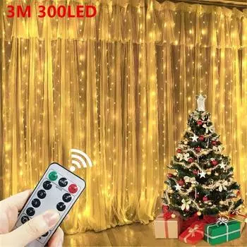 Curtain Lights With Remote Control Battery LED String Lights USB Fairy Lights Garland For Party 3x1M 100LEDs теплый белый