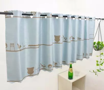 Curtain Selection Cafe 75cm Long Wide x 75cm Long Flame Retardant Chair UV Heat Made in Scandinavian Small Window Curtain, [145cm / / Pattern] синий
