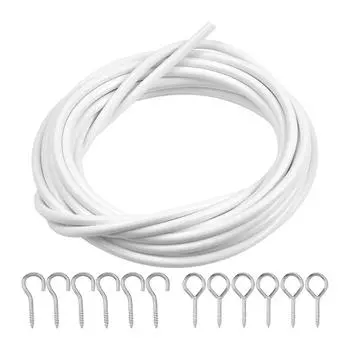 Curtain Wire Set 4 Metre Length Wire With 6 Hooks and 6 Screw Eyes For Net Curtain Hanging Kits Drapery Accessories белый