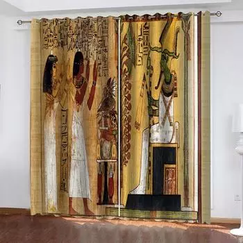 Шторы 2 шт. комплект 3D Древняя Пирамида Египетский Фараон Необычные Шторы Для Гостиной Роскошь, Элегантные Шторы Для Спальни W70xH160cmx2&Grommet Top