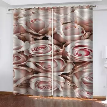 Curtains 2 Pcs Set 3D Plant Roses Curtains For Living Room Luxury, Bedroom Window Treatments Drapes Free Delivery Shipping W70xH160cmx2&Grommet Top
