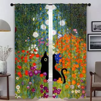 Curtains Child Room Black Cat Kitchen Curtains for Camera Blackout Curtain Halloween Decoration Shades Tulle for Bedroom Living W50xH70cmx2pcs-CL
