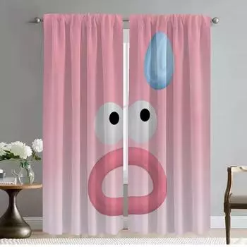 Curtains Child Room Cute Line Expression Partition Home Interior Curtains 2 Pieces Living Room Curtain Halloween Decoration W50xH70cmx2pcs-CL