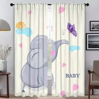 Curtains Child Room Elephant Carton Home Interior Curtains for Camera Shades Tulle for Bedroom Halloween Decoration Partition W50xH70cmx2pcs-CL