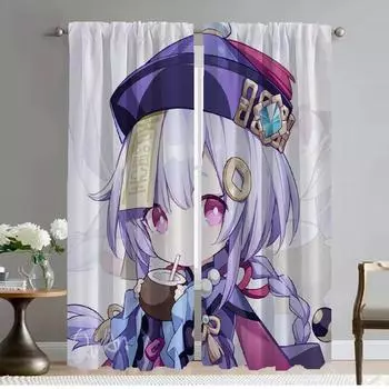 Curtains Child Room Genshin Impact Blackout Curtain for Room 2 Panel Partition Tulle for Bedroom Shades Home Interior Curtains W50xH70cmx2pcs-CL