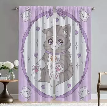 Curtains Child Room Kawaii Cat Window Curtain for Room 2 Panel Tulle for Bedroom Home Interior Curtains Halloween Decoration W50xH70cmx2pcs-CL
