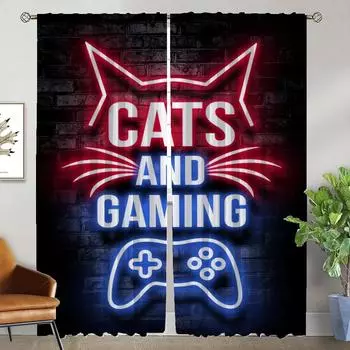 Curtains Child Room Playstationes Shades Living Room Curtain Kitchen Curtains for Camera Halloween Decoration Tulle for Bedroom W50xH70cmx2pcs-CL