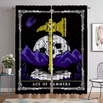 Curtains for Living Room Curtain Deadly Tarot The Sun Tin Sign Halloween Decoration Partition Home Interior Curtains 2 Pieces W50xH70cmx2pcs-CL