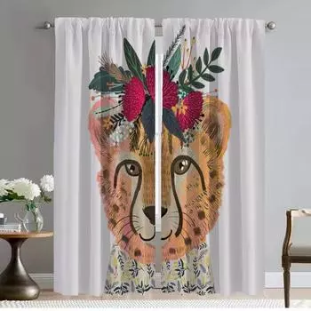 Curtains for Living Room Curtain Floral Friends Animal Tulle for Bedroom Shades Partition Halloween Decoration Curtains 2 Pieces W50xH70cmx2pcs-CL
