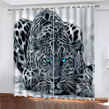 Шторы для гостиной, очень длинные, 3D, с изображением животных, свирепого леопарда, затемняющие шторы, шторы для комнаты, окна спальни, шторы для балкона 70Wx160Hcmx2&Grommet Top