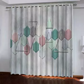 Curtains For Rooms 3D Scandinavian Geometric Art Patterns Windows Curtains For Living Room Curtain Gift Home Decor 2 Panels W70xH160cmx2&Grommet Top