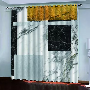 curtains salon 2 pieces Geometric Marble Patterns 3D Print Pattern Window Curtain for Kid Childern Boy Bedroom Living Room Home W70xH160cmx2&Grommet Top