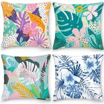 Чехол на подушку для офиса, дивана, автомобиля, домашнего декора, двухсторонний, тропические листья, цветок 40x40cm