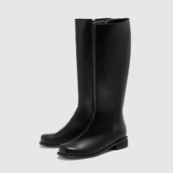 [CUSTOM ADE] 3,5 см простые высокие сапоги на плоской подошве Nova (CW0081BK), CW0081BK, 7000030695, Популярная корейская обувь 230