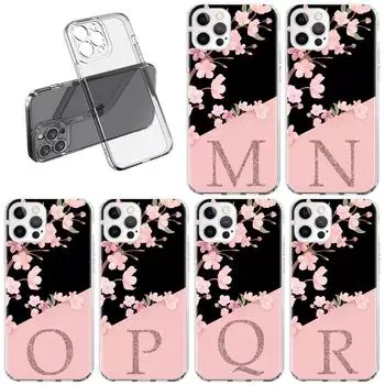 Custom Cherry Blossom Flower Initial M Case For Apple iPhone 11 13 14 12 Pro 7 8 Plus XR X XS Max 6 6S Clear Phone Cover Coque iPhone 14 Pro Max