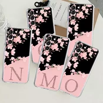 Custom Cherry Blossom Flower Initial M Clear Case For Samsung Galaxy S22 S20 FE S21 S10 S9 Plus Note 20 Ultra 10 Phone Shell Samsung S21 5G