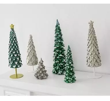 Custom Design Golden Xmas Tree Figurine Christmas Decor, Wholesale Handmade Tabletop Resin Gold Christmas Tree