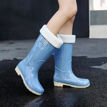 Custom High-Knee Rubber Winter Boots Rain Boots Wholesale Knee Boot Women 42 синий