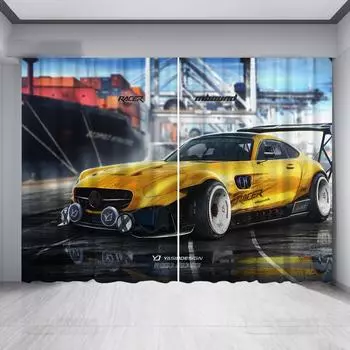Custom Modern Simple Car Curtains Fashion Brand Polyester Cloth Living Room Window Curtains Car Studio Windows cortinas 2panels (50Wx50H)x2(CM)&Rod Pocket